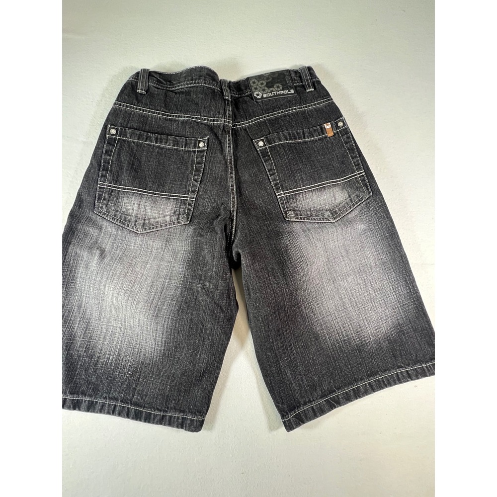 Southpole Mens Baggy Denim Shorts 32 Faded Black Y2K Contrast Stitch Streetwear - Picture 5 of 9